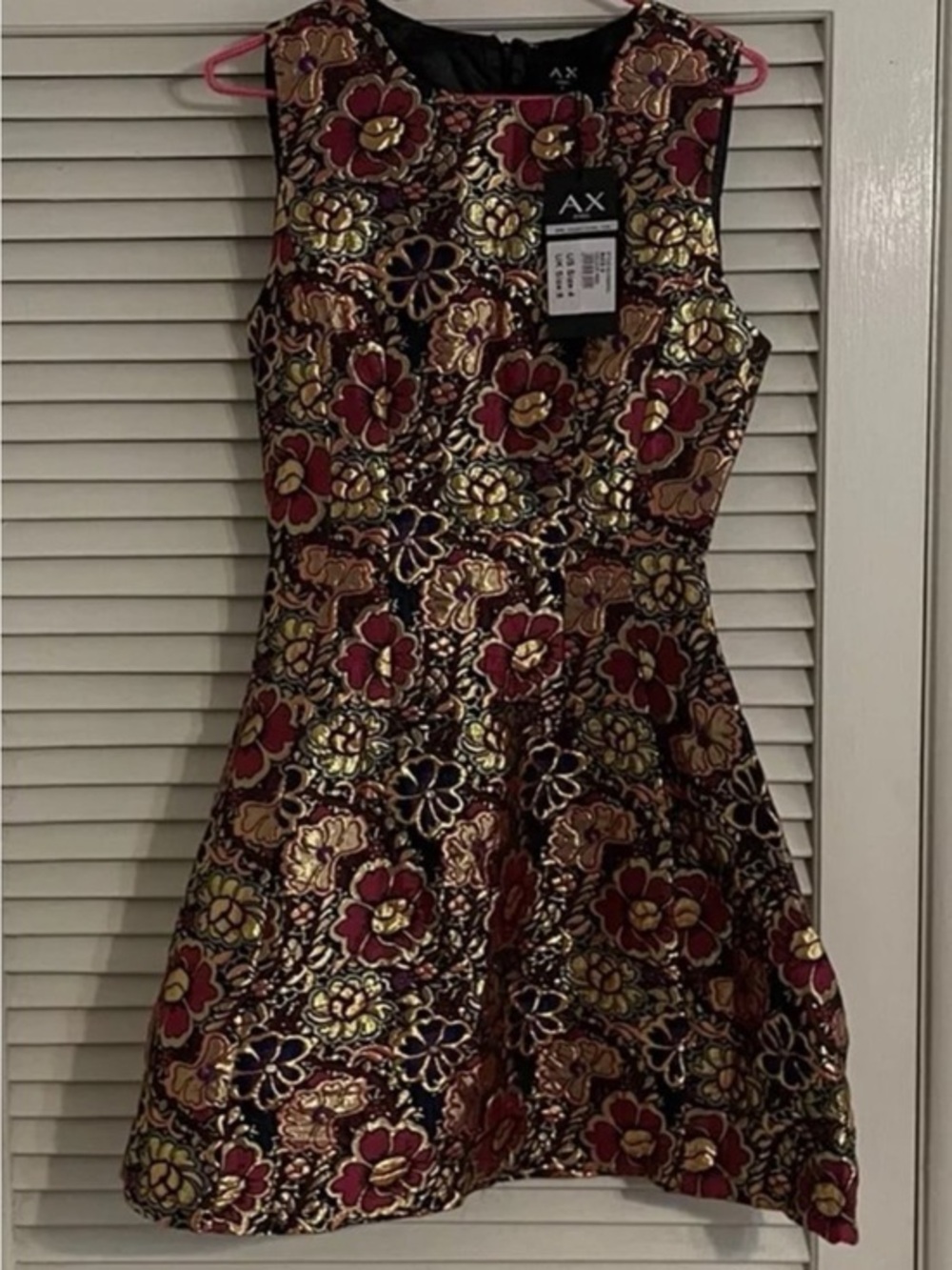 AX Paris Metallic Floral Fit & Flare Dress in Burgundy and Gold size 4